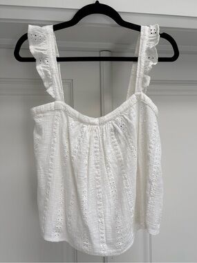 VICI Flounce Sleeve Eyelet Top with Back Buttons